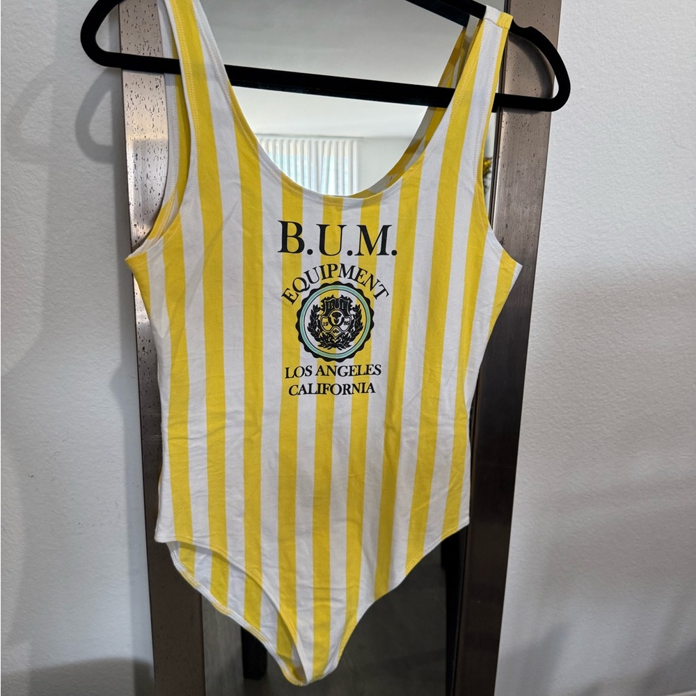 Forever 21 B.U.M. Equipment Yellow Striped Bodysuit